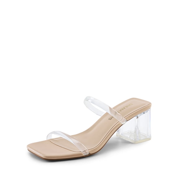 DREAM PAIRS Sandal Heels for Women Low Square Open Toe Block Chunky Heels Slip On Slides Mules for Party Homecoming Daily