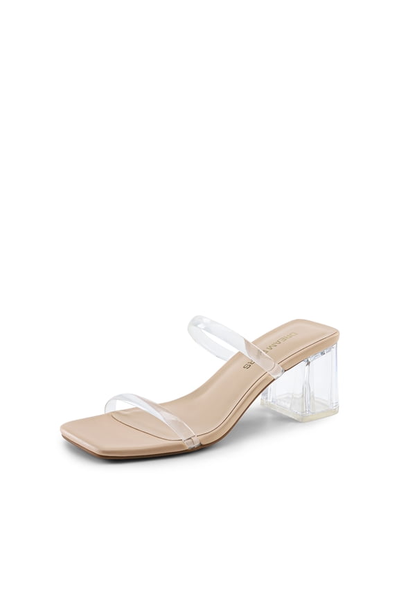 Sandal Heels for Women Low Square Open Toe Block Chunky Heels Slip On Slides Mules for Party Homecoming Daily