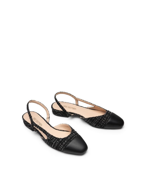 Slingback Ballet Flats for Women Square Cap Toe Low Heel Dress Shoes Comfortable Work Flats for Office Party Wedding Business Casual