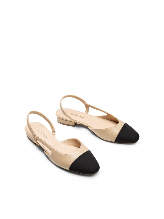 Slingback Ballet Flats for Women Square Cap Toe Low Heel Dress Shoes Comfortable Work Flats for Office Party Wedding Business Casual