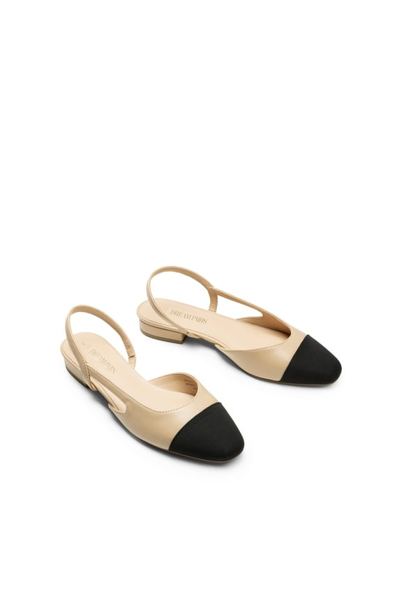 Slingback Ballet Flats for Women Square Cap Toe Low Heel Dress Shoes Comfortable Work Flats for Office Party Wedding Business Casual