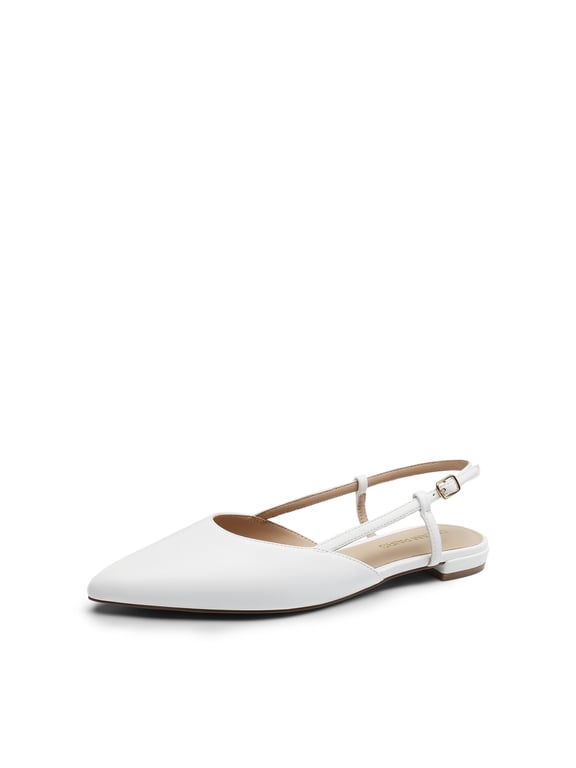 Slingback Flats for Women, Pointed-Toe Elegant Women's Ballet Flats with Buckle Strap, Classic Low Heel Dress Shoes for Casual Work Office Party