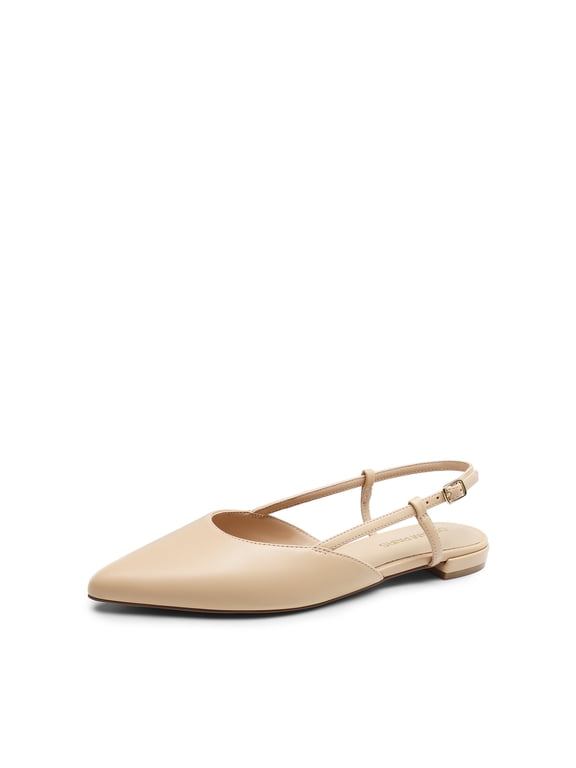 Slingback Flats for Women, Pointed-Toe Elegant Women's Ballet Flats with Buckle Strap, Classic Low Heel Dress Shoes for Casual Work Office Party