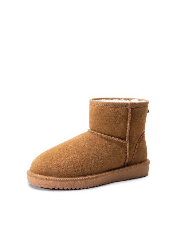 Snow Boots for Women Genuine Suede Faux Fur Lining Water Resistant Anti-Slip Warm Winter Booties Slip On Memory Foam Comfort Ankle Boots FuzzyClassicⅡLow Boots
