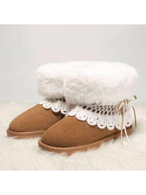 Snow Boots for Women Genuine Suede Faux Fur Lining Water Resistant Anti-Slip Warm Winter Booties Slip On Memory Foam Comfort Ankle Boots FuzzyClassicⅡLow Boots