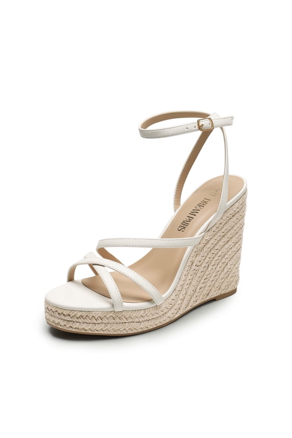 Strappy Espadrille Platform Wedge Sandals for Women Dressy Summer, Comfortable Open Toe Sandals with Cushioned Insole and Ankle Strap Buckle