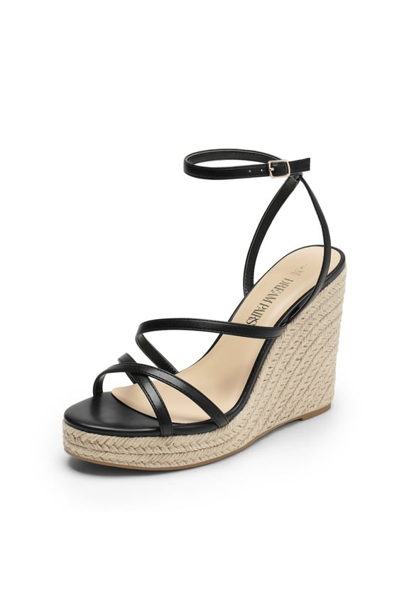 Strappy Espadrille Platform Wedge Sandals for Women Dressy Summer, Comfortable Open Toe Sandals with Cushioned Insole and Ankle Strap Buckle