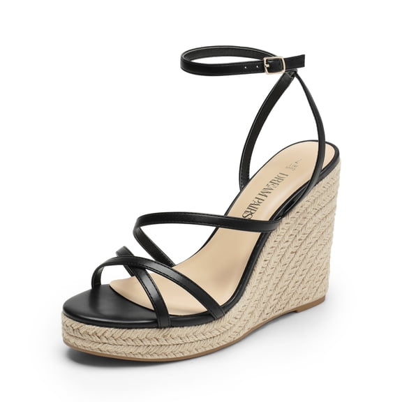 DREAM PAIRS Strappy Espadrille Platform Wedge Sandals for Women Dressy Summer, Comfortable Open Toe Sandals with Cushioned Insole and Ankle Strap Buckle
