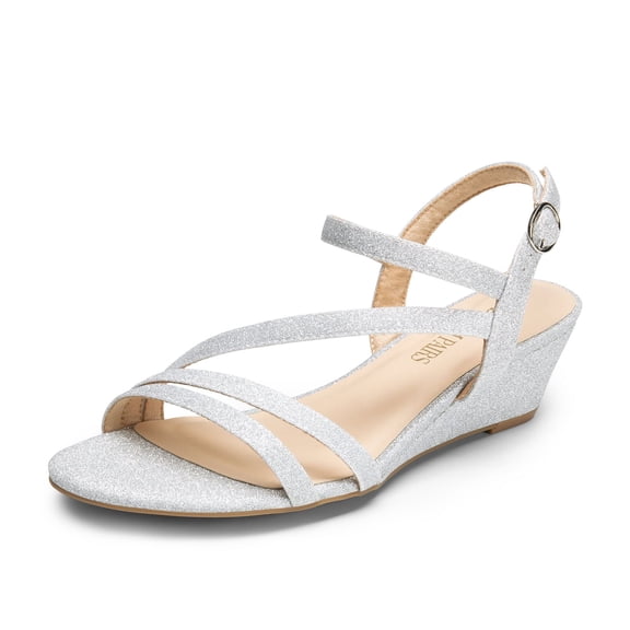 DREAM PAIRS Strappy Wrapped Dressy Wedge Sandals, Comfortable Sparkly Rhinestone Ankle Strap Mid Heel Wedges Casual Summer, Open Toe Evening Dress Wedding Dance Shoes