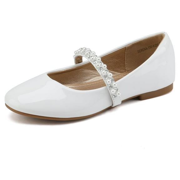BURUDANI Toddler Girls Mary Jane Flat Dress Shoes Rhinestones Wedding Kids WHITE/PAT Size 13