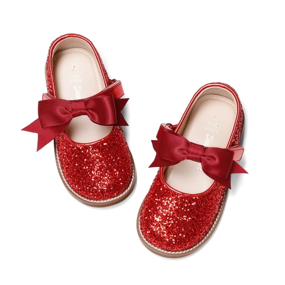 DREAM PAIRS Toddler Girls Mary Jane Flats, Wide Fit Black Dress Shoes with Cushioned Insole, Adjustable Hook & Loop Strap, Comfortable Non-Slip Uniform Shoes for Little Kids