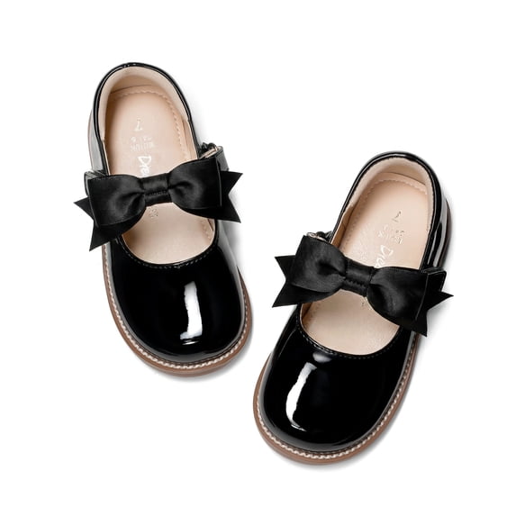 DREAM PAIRS Toddler Girls Mary Jane Flats, Wide Fit Black Dress Shoes with Cushioned Insole, Adjustable Hook & Loop Strap, Comfortable Non-Slip Uniform Shoes for Little Kids
