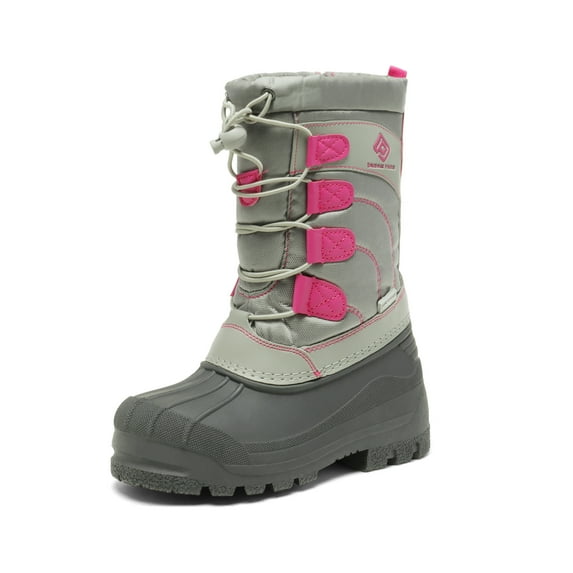 DREAM PAIRS Unisex Kids Winter Knee High Boots, Waterproof Insulation, Grey/Pink, Size 13 Little Kid