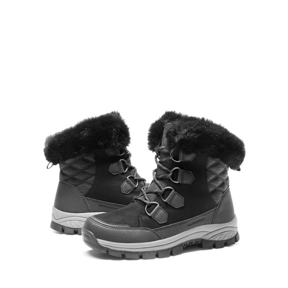 BURUDANI Waterproof Snow Boots for Women, Faux Fur Cozy Warm Insulated Winter Boots Lace Up Mid-Calf Outdoor Shoes for Walking Hiking Hespera