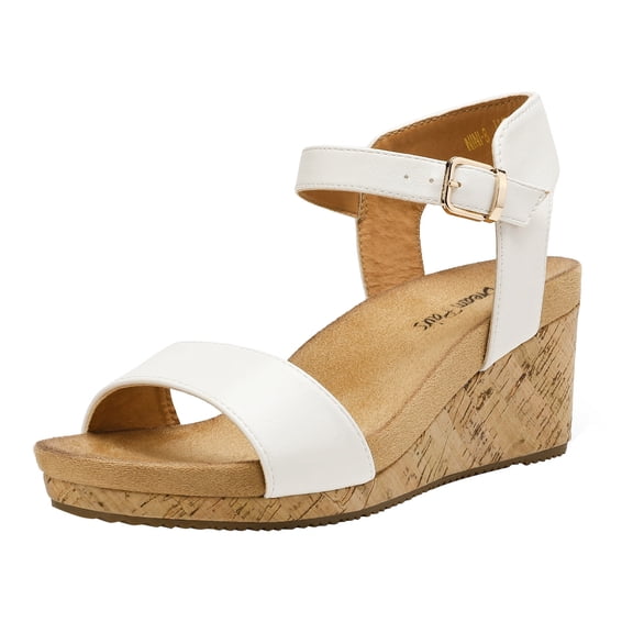 DREAM PAIRS Women Ankle Strap Wedge Sandals Open Toe Sandals One Strap Platform Heel Sandals Shoes NINI-8 WHITE/PU Size 11
