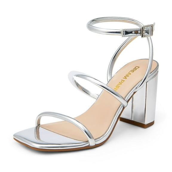 DREAM PAIRS Women Heels Chunky Square Open Toe Strappy Ankle Strap Block High Heeled Sandals for Dressy Wedding Comfortable Shoes