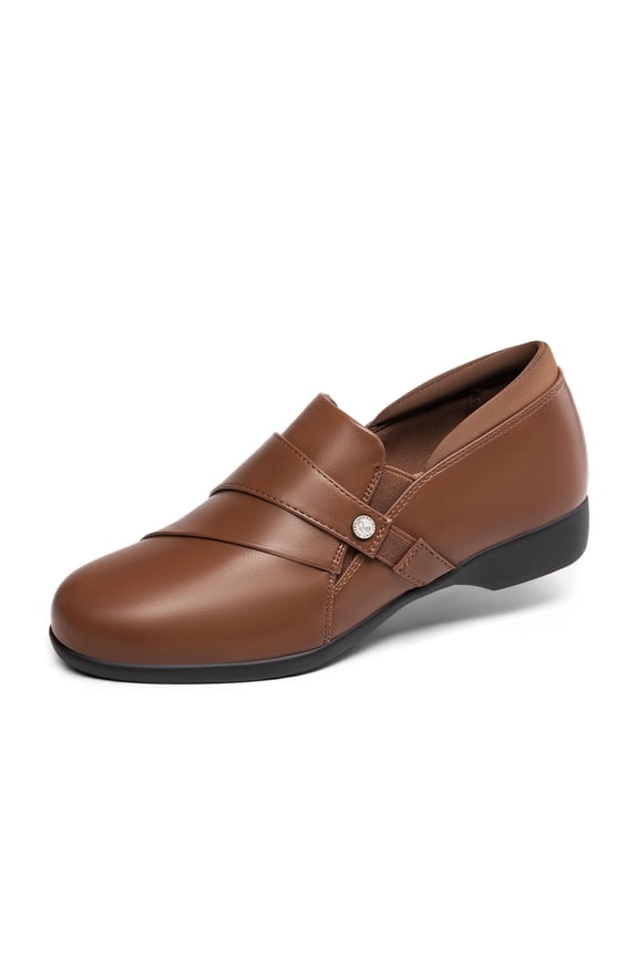 Women Loafer Slip-on Dressy Comfortable Loafers Business Casual Work Office Loafer Shoes Faux Leather Round Toe with Arch Support