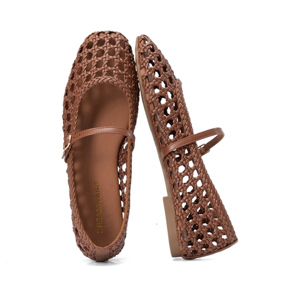 DREAM PAIRS Women Mary Jane Flats Breathable Woven Ballet Flats Casual Dress Shoes