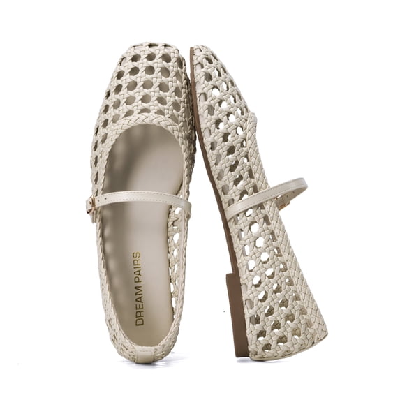DREAM PAIRS Women Mary Jane Flats Breathable Woven Ballet Flats Casual Dress Shoes