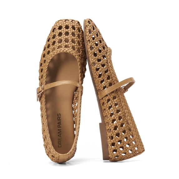 DREAM PAIRS Women Mary Jane Flats Breathable Woven Ballet Flats Casual Dress Shoes