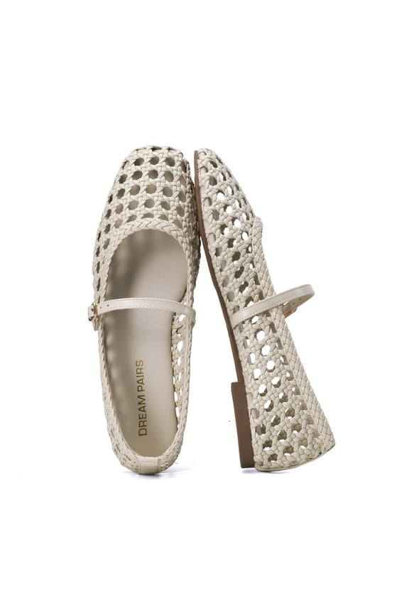 Women Mary Jane Flats Breathable Woven Ballet Flats Casual Dress Shoes