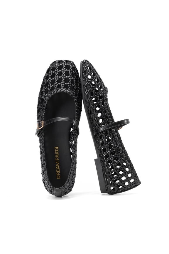 Women Mary Jane Flats Breathable Woven Ballet Flats Casual Dress Shoes