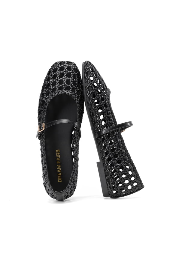 Women Mary Jane Flats Breathable Woven Ballet Flats Casual Dress Shoes