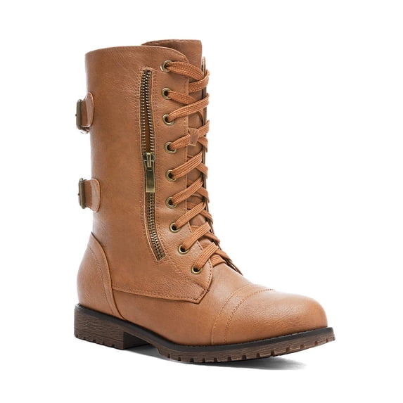 DREAM PAIRS Women Mid Calf Military Combat Boots with Built in Wallet Pocket Lace Up Design Durable Outdoor Hiking Boots