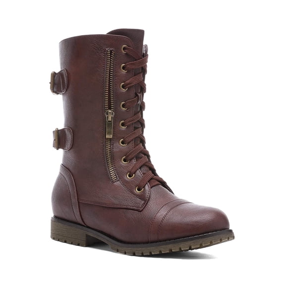 DREAM PAIRS Women Mid Calf Military Combat Boots with Built in Wallet Pocket Lace Up Design Durable Outdoor Hiking Boots