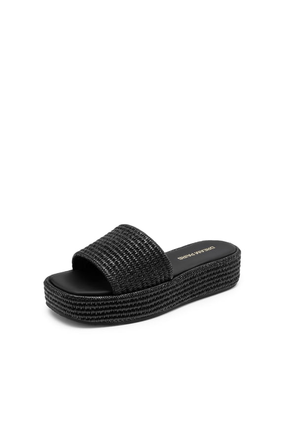 Women Platform Slides Sandals Espadrilles Slip On Low Wedge Summer Open Toe Bohemia Dressy Beach Vacation Shoes