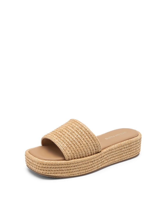 Women Platform Slides Sandals Espadrilles Slip On Low Wedge Summer Open Toe Bohemia Dressy Beach Vacation Shoes