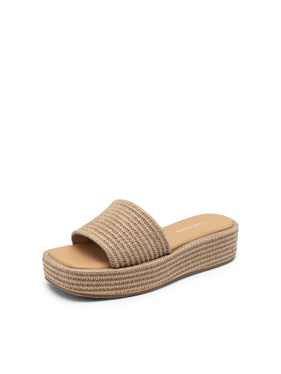 Women Platform Slides Sandals Espadrilles Slip On Low Wedge Summer Open Toe Bohemia Dressy Beach Vacation Shoes