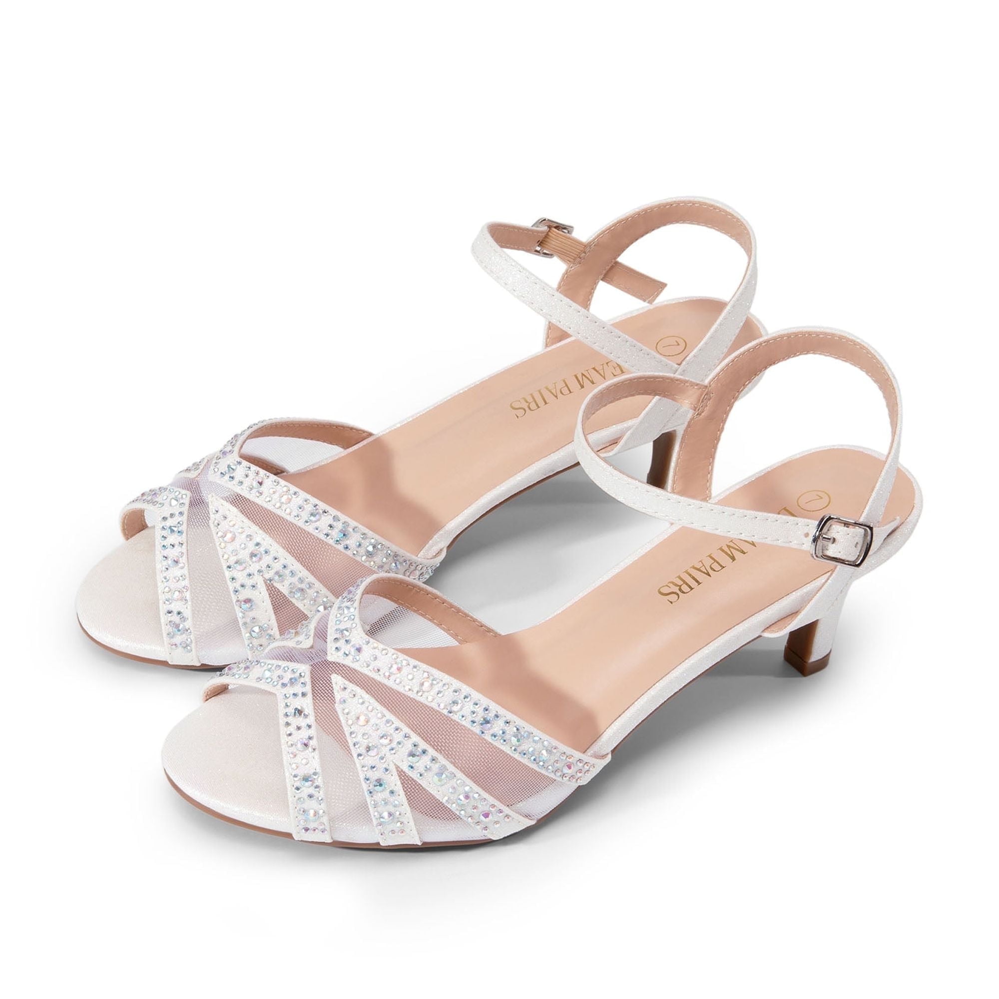 ABSOLEX Women's Rhinestone Glitter Wedding Sandals - Strappy Open Toe Low Heels, Ankle Strap, Zip Closure
