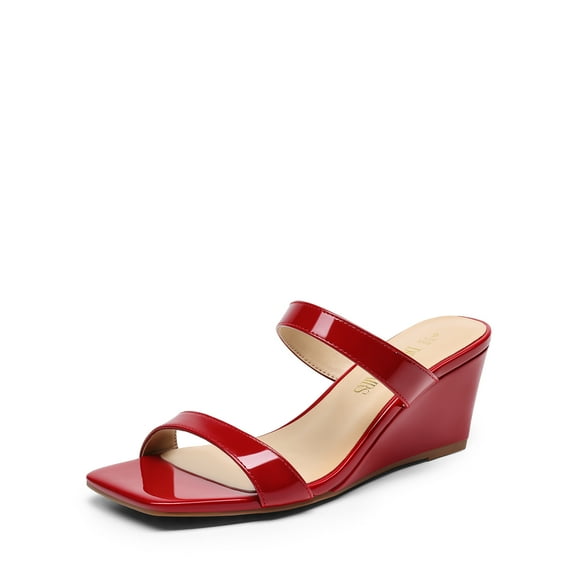 DREAM PAIRS Women Slides Wedge Sandals Square Open Toe Dress Casual Strappy Shoes