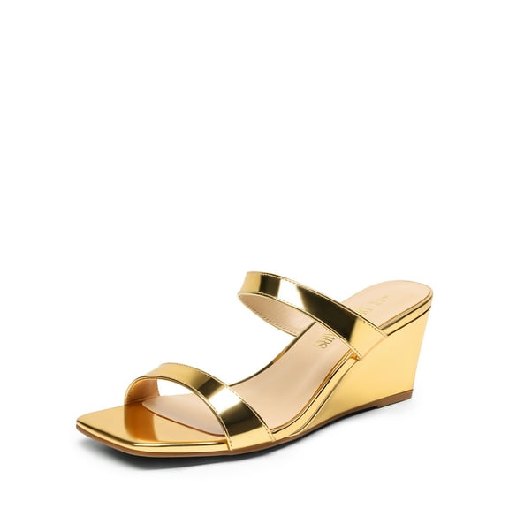 DREAM PAIRS Women Slides Wedge Sandals Square Open Toe Dress Casual Strappy Shoes