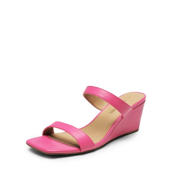 DREAM PAIRS Women Slides Wedge Sandals Square Open Toe Dress Casual Strappy Shoes