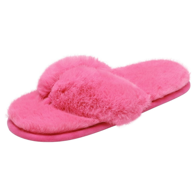 Dream Pairs Women's Faux Fur Thong Slippers, Fuzzy Warm House