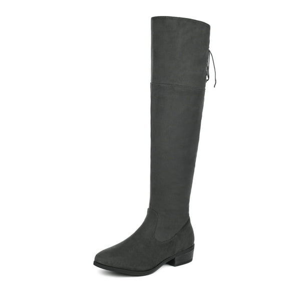 DREAM PAIRS Women Suede/PU Over The Knee Thigh High Low Heel Classic Slouch Boot LEI GREY Size 7.5