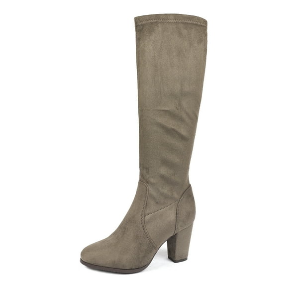 DREAM PAIRS Women Suede/Pu Classic Chunky Heel Platform Knee High and Up Boots MIDLEG KHAKI Size 7
