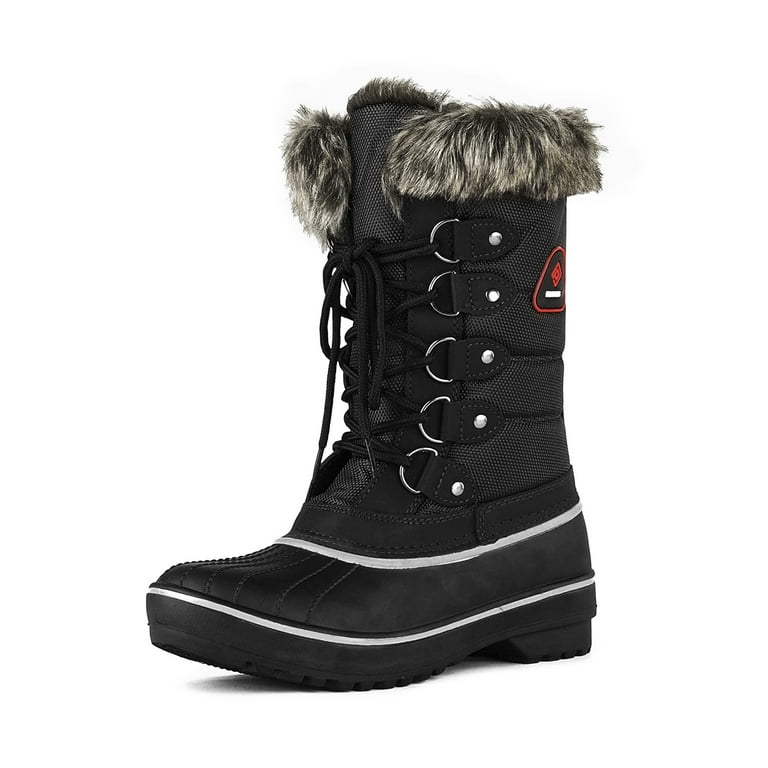 DREAM PAIRS Women Waterproof Snow Boots Faux Fur Mid Calf Lace Up Winter  Warm Snow Boots US DP-CANADA BLACK Size 12