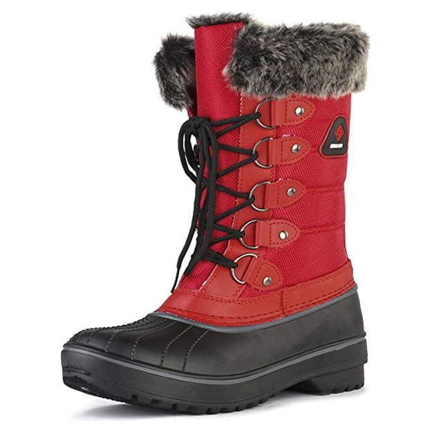 DREAM PAIRS Women Waterproof Snow Boots Faux Fur Mid Calf Lace Up Winter  Warm Snow Boots US DP-CANADA RED Size 8