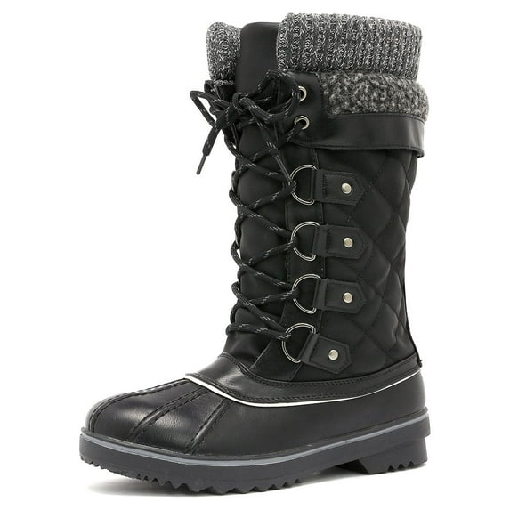 DREAM PAIRS Women Waterproof Winter Warm Snow Faux Fur Lined Flat Mid Calf Boots MONTE_02 BLACK Size 12