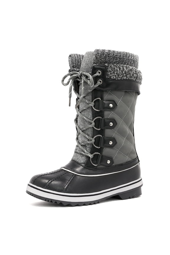 Women Waterproof Winter Warm Snow Faux Fur Lined Flat Mid Calf Boots MONTE_02 GREY Size 9