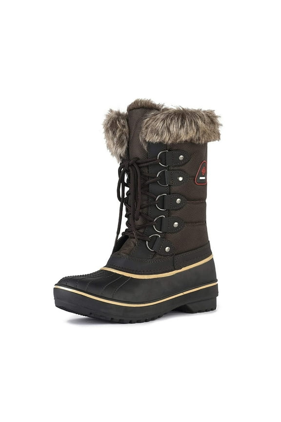 Women Winter Mid Calf insulation Waterproof Faux Fur Snow Boots Brown Size 6