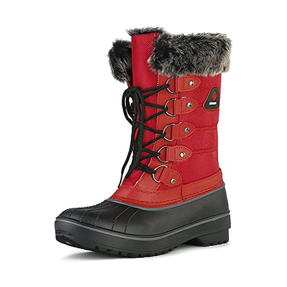 DREAM PAIRS Women Winter Mid Calf insulation Waterproof Faux Fur Snow Boots Red Size 11
