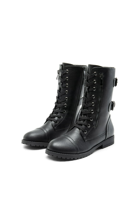 Women's Ankle Bootie Winter Lace up Mid Calf Military Combat Boots TERRAN BLACK Size 10
