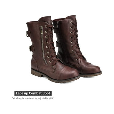 DREAM PAIRS Women's Ankle Bootie Winter Lace up Mid Calf Military Combat Boots TERRAN BURGUNDY Size 9
