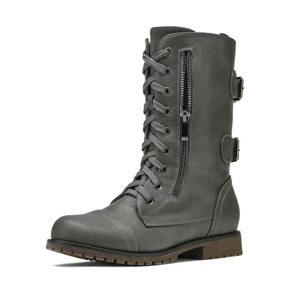 DREAM PAIRS Women's Ankle Bootie Winter Lace up Mid Calf Military Combat Boots TERRAN GREY Size 10