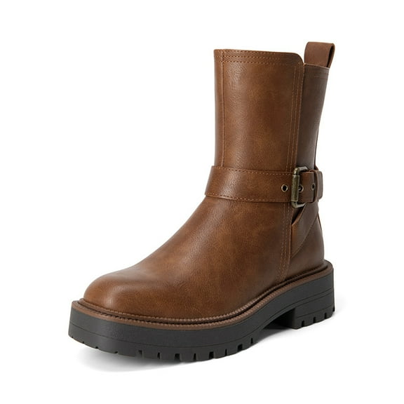 DREAM PAIRS Women's Ankle Boots, Chunky Low Heel Short Boots with Buckle Strap and Side Zipper