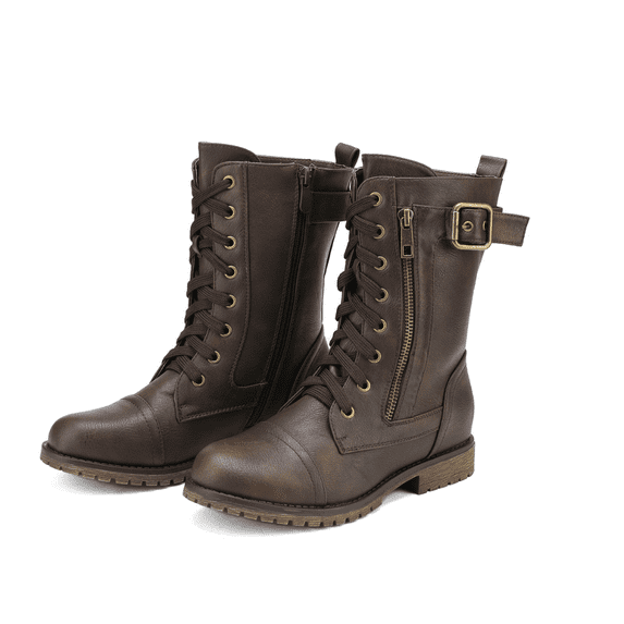 DREAM PAIRS Women's Ankle Boots Winter Lace up Mid Calf Military Combat Bootie